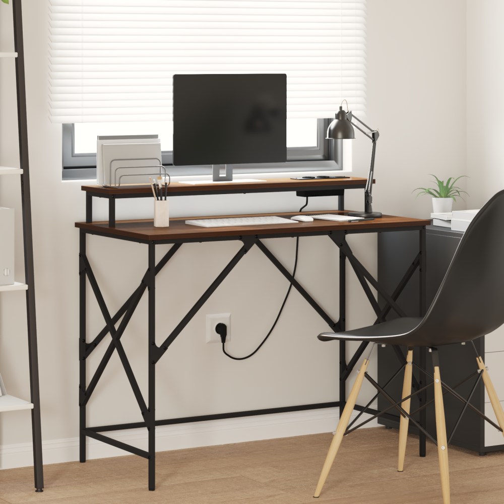 Produktbild för Skrivbord med hylla Brun Ek 100 x 50 x 86,5 cm Konstruerat trä