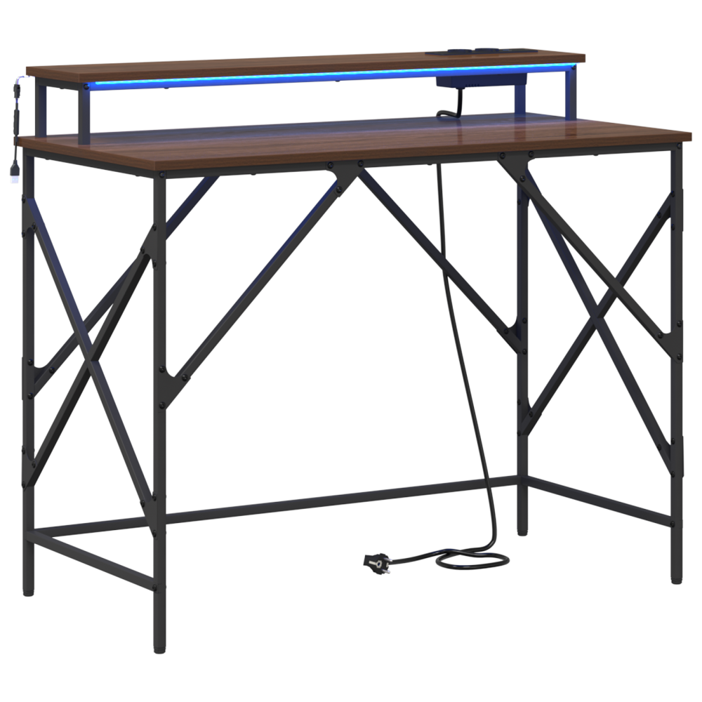 Produktbild för Skrivbord med hylla Brun Ek 100 x 50 x 86,5 cm Konstruerat trä