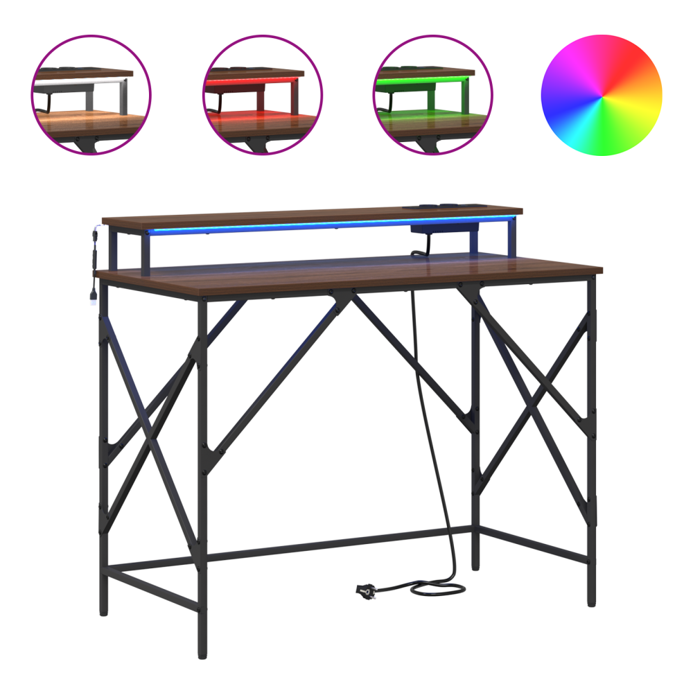 Produktbild för Skrivbord med hylla Brun Ek 100 x 50 x 86,5 cm Konstruerat trä