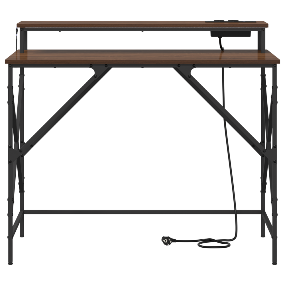 Produktbild för Skrivbord med hylla Brun Ek 100 x 50 x 86,5 cm Konstruerat trä
