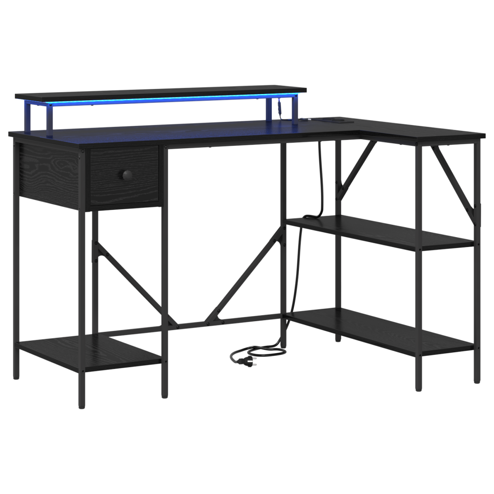 Produktbild för Skrivbord med låda Svart Ek 120 x 79 x 86,5 cm Konstruerat trä