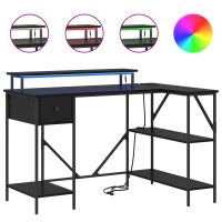 Produktbild för Skrivbord med låda Svart Ek 120 x 79 x 86,5 cm Konstruerat trä