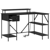 Produktbild för Skrivbord med låda Svart Ek 120 x 79 x 86,5 cm Konstruerat trä