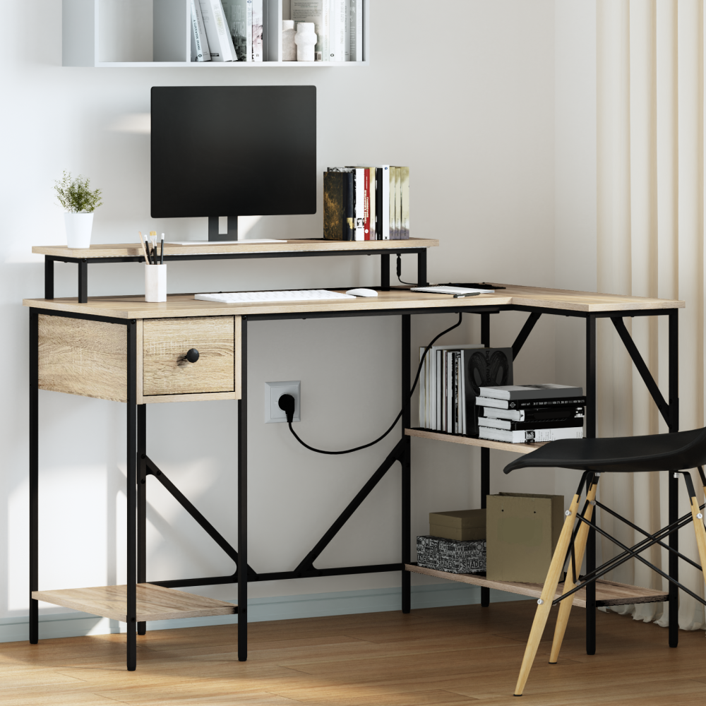 Produktbild för Skrivbord med låda Sonoma-ek 120 x 79 x 86,5 cm Konstruerat trä