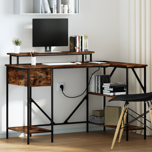 vidaXL Skrivbord med låda Rökt ek 120 x 79 x 86,5 cm Konstruerat trä