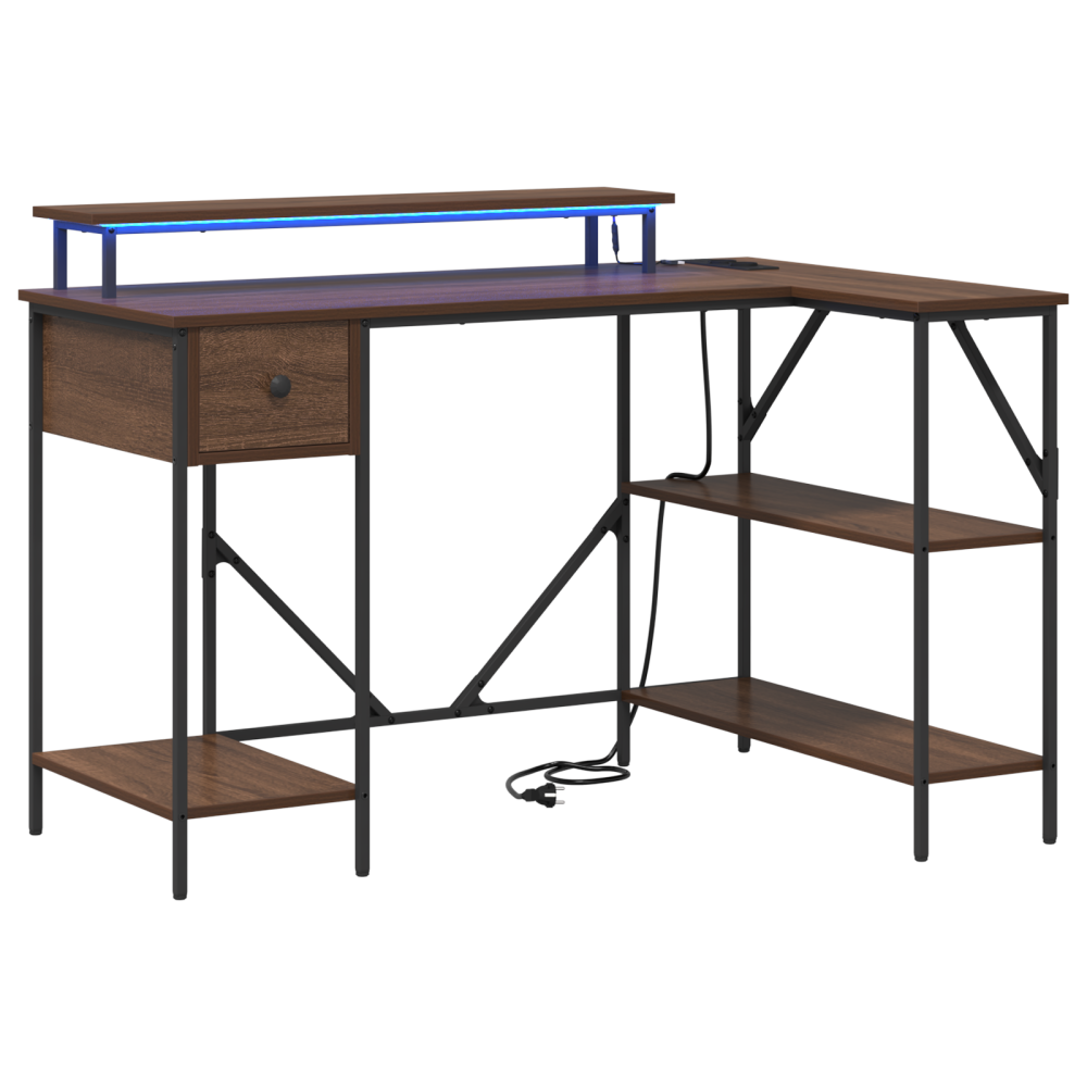 Produktbild för Skrivbord med låda Brun Ek 120 x 79 x 86,5 cm Konstruerat trä