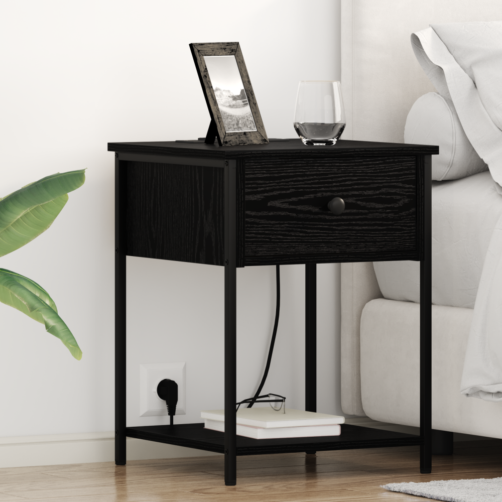 Produktbild för Nattduksbord 2 pcs Svart Ek 42 x 41 x 56 cm Konstruerat trä