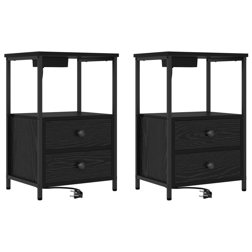 Produktbild för Nattduksbord 2 pcs Svart Ek 40 x 31 x 60 cm Konstruerat trä
