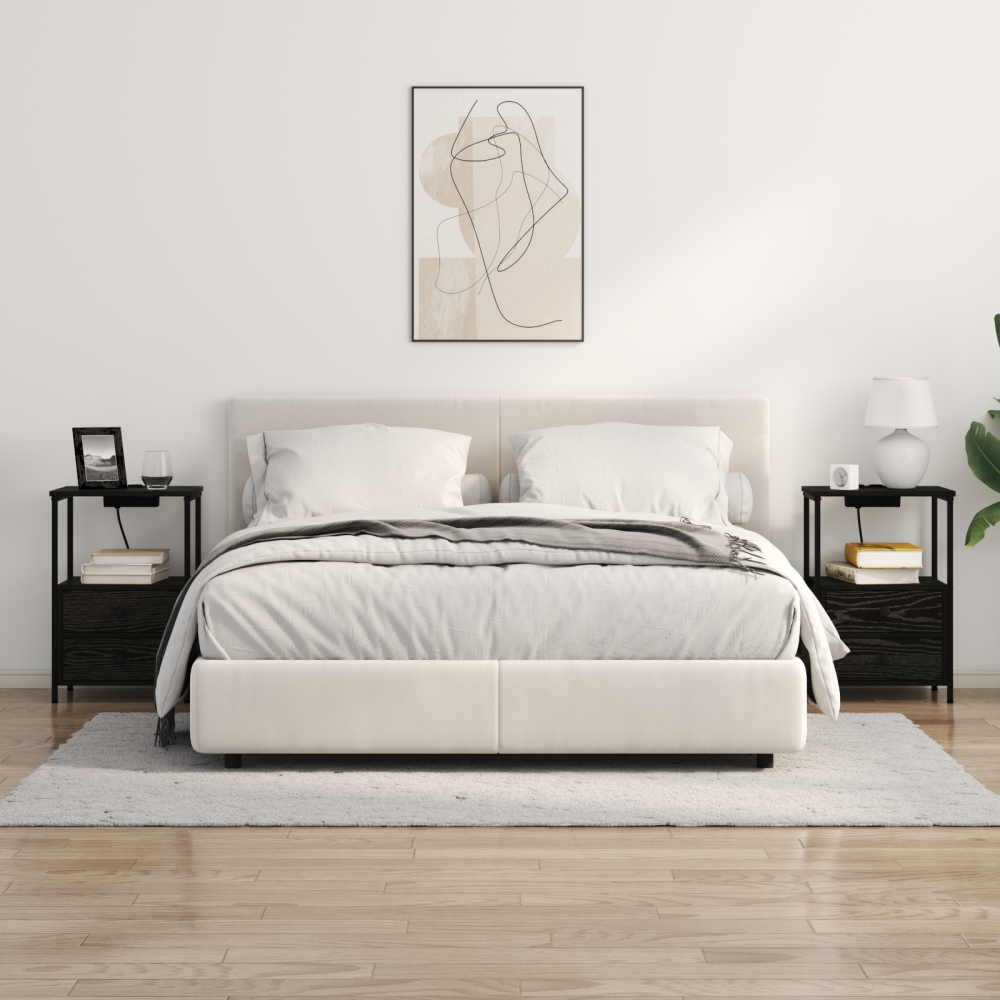 Produktbild för Nattduksbord 2 pcs Svart Ek 40 x 31 x 60 cm Konstruerat trä