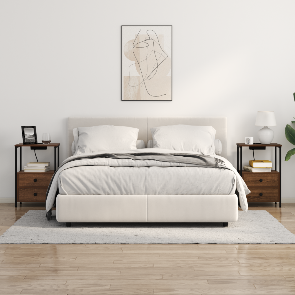 Produktbild för Nattduksbord med låda Brun Ek 40 x 31 x 60 cm Konstruerat trä