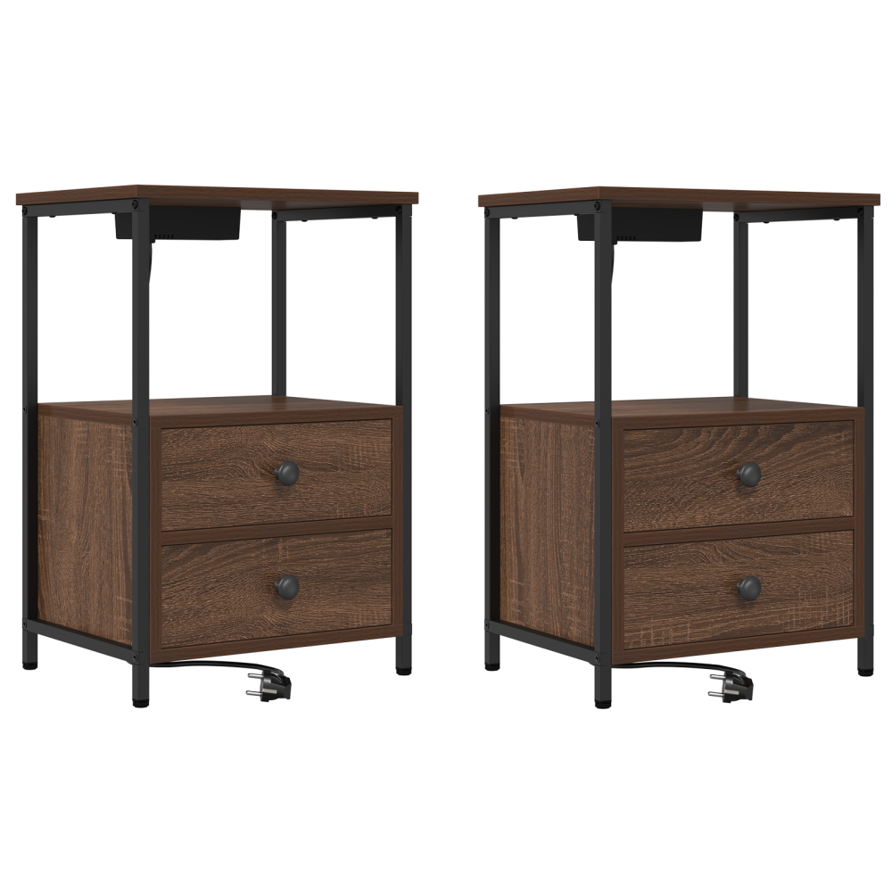 Produktbild för Nattduksbord 2 pcs Brun Ek 40 x 31 x 60 cm Konstruerat trä