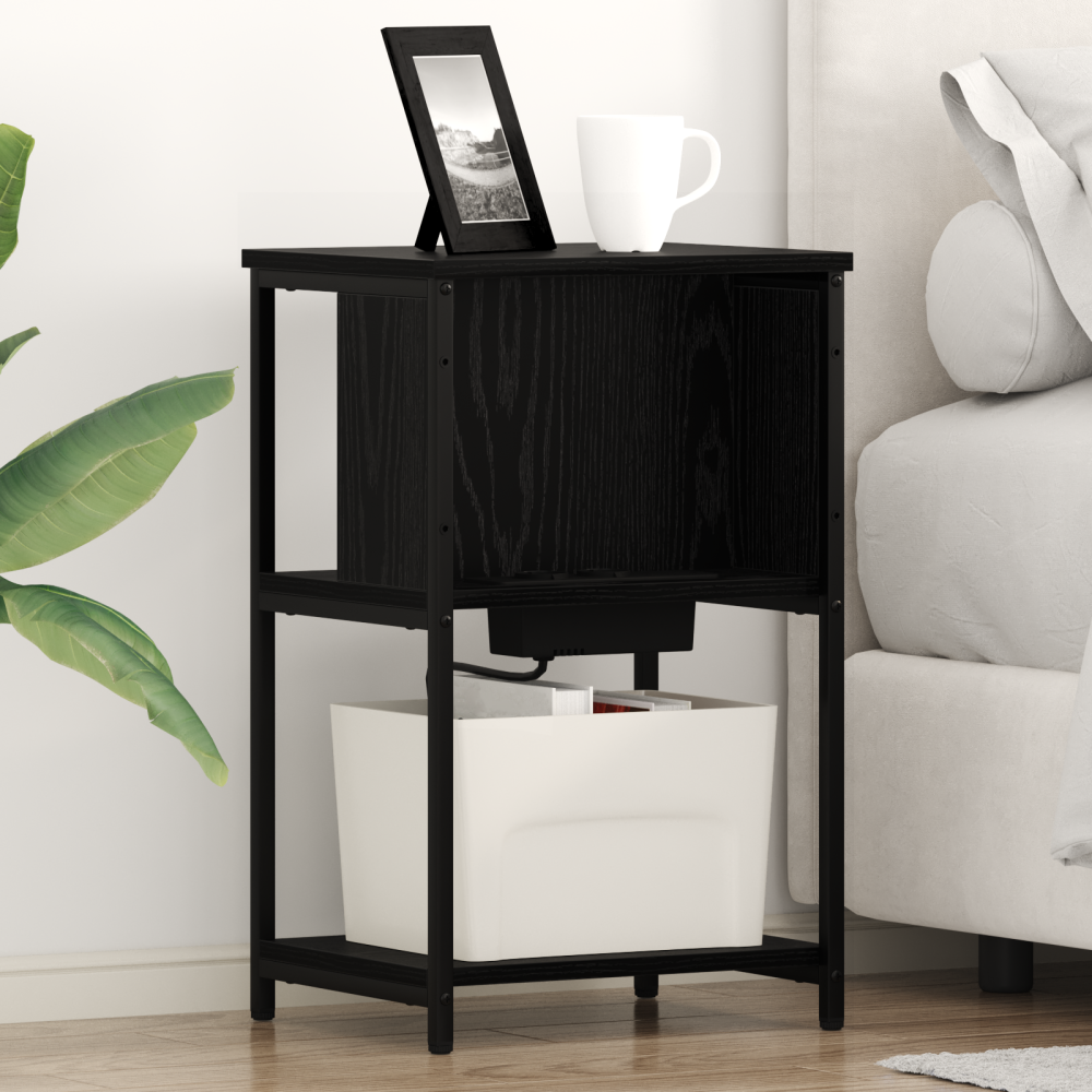 Produktbild för Nattduksbord 2 pcs Svart Ek 38 x 31 x 61 cm Konstruerat trä