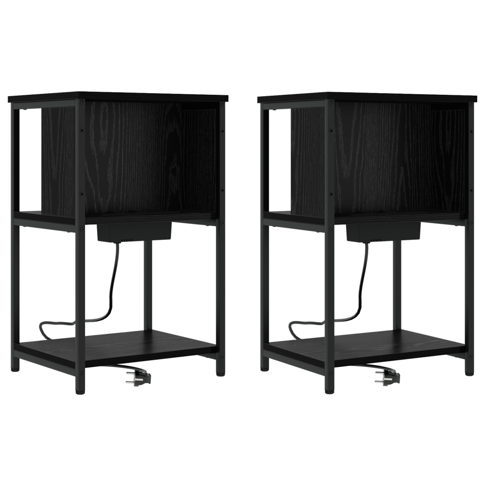 Produktbild för Nattduksbord 2 pcs Svart Ek 38 x 31 x 61 cm Konstruerat trä