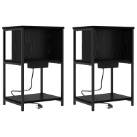Produktbild för Nattduksbord 2 pcs Svart Ek 38 x 31 x 61 cm Konstruerat trä