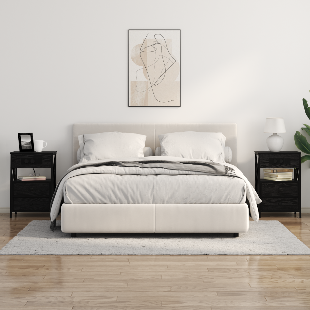 Produktbild för Nattduksbord med låda Svart Ek 40 x 31 x 60 cm Konstruerat trä