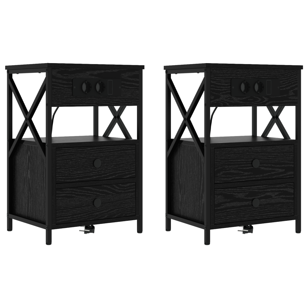 Produktbild för Nattduksbord 2 pcs Svart Ek 40 x 31 x 60 cm Konstruerat trä