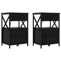 Produktbild för Nattduksbord 2 pcs Svart Ek 40 x 31 x 60 cm Konstruerat trä