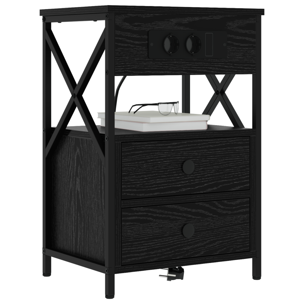 Produktbild för Nattduksbord 2 pcs Svart Ek 40 x 31 x 60 cm Konstruerat trä