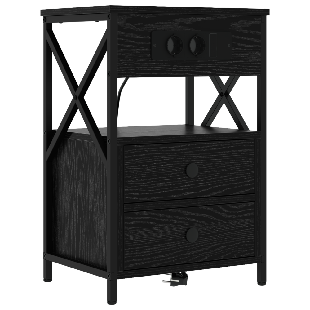 Produktbild för Nattduksbord 2 pcs Svart Ek 40 x 31 x 60 cm Konstruerat trä