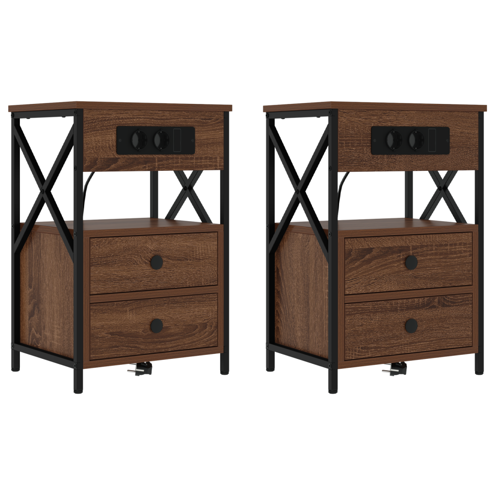 Produktbild för Nattduksbord 2 pcs Brun Ek 40 x 31 x 60 cm Konstruerat trä