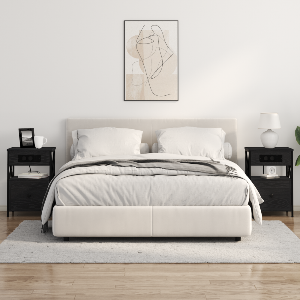 Produktbild för Nattduksbord med låda Svart Ek 40 x 31 x 60 cm Konstruerat trä