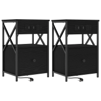 Produktbild för Nattduksbord 2 pcs Svart Ek 40 x 31 x 60 cm Konstruerat trä