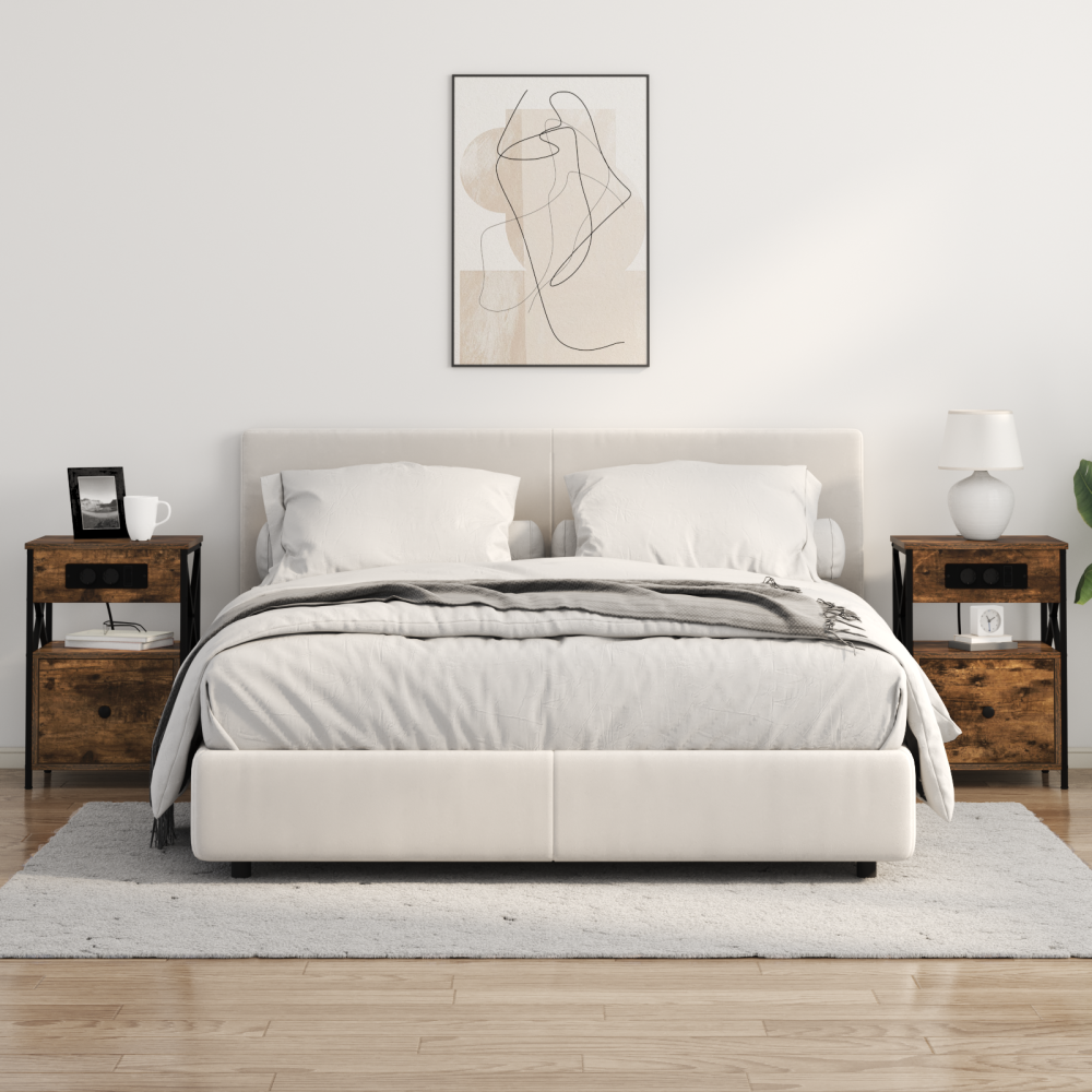 Produktbild för Nattduksbord med låda Rökt ek 40 x 31 x 60 cm Konstruerat trä