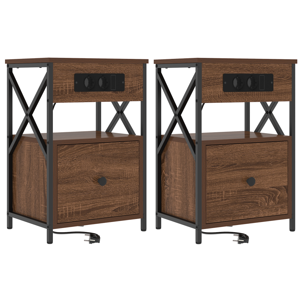 Produktbild för Nattduksbord 2 pcs Brun Ek 40 x 31 x 60 cm Konstruerat trä