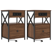 Produktbild för Nattduksbord 2 pcs Brun Ek 40 x 31 x 60 cm Konstruerat trä