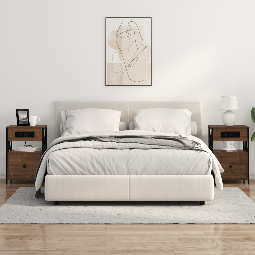 Produktbild för Nattduksbord 2 pcs Brun Ek 40 x 31 x 60 cm Konstruerat trä