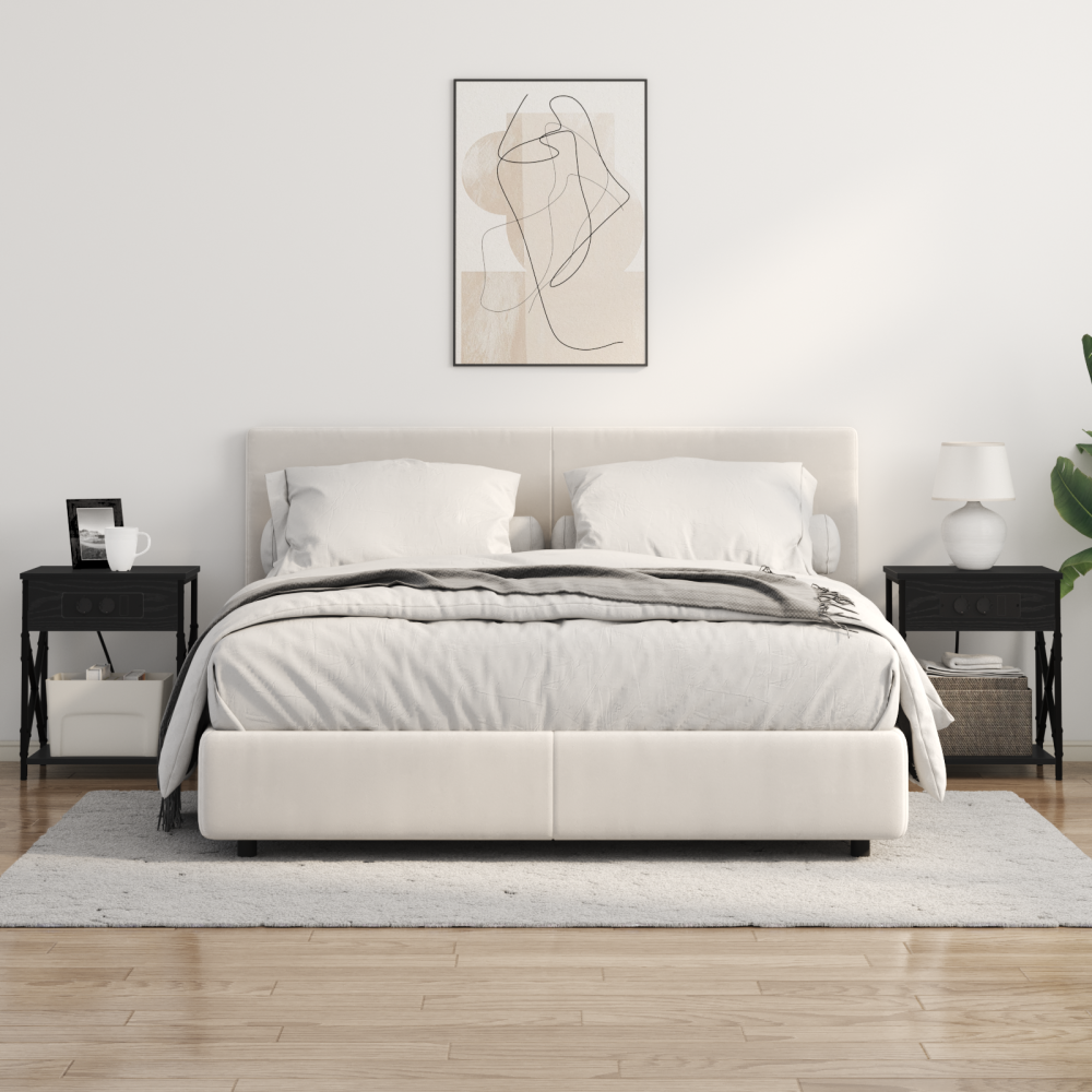 Produktbild för Nattduksbord Svart Ek 41 x 31 x 51 cm Konstruerat trä