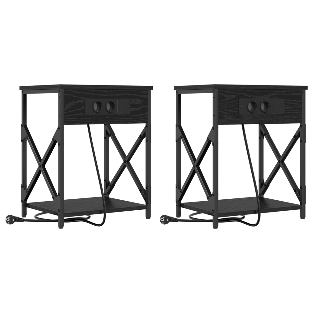 Produktbild för Nattduksbord 2 pcs Svart Ek 41 x 31 x 51 cm Konstruerat trä