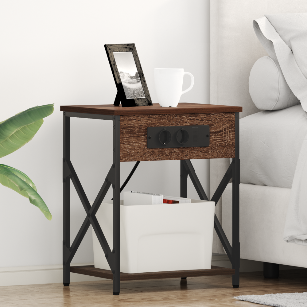 Produktbild för Nattduksbord 2 pcs Brun Ek 41 x 31 x 51 cm Konstruerat trä