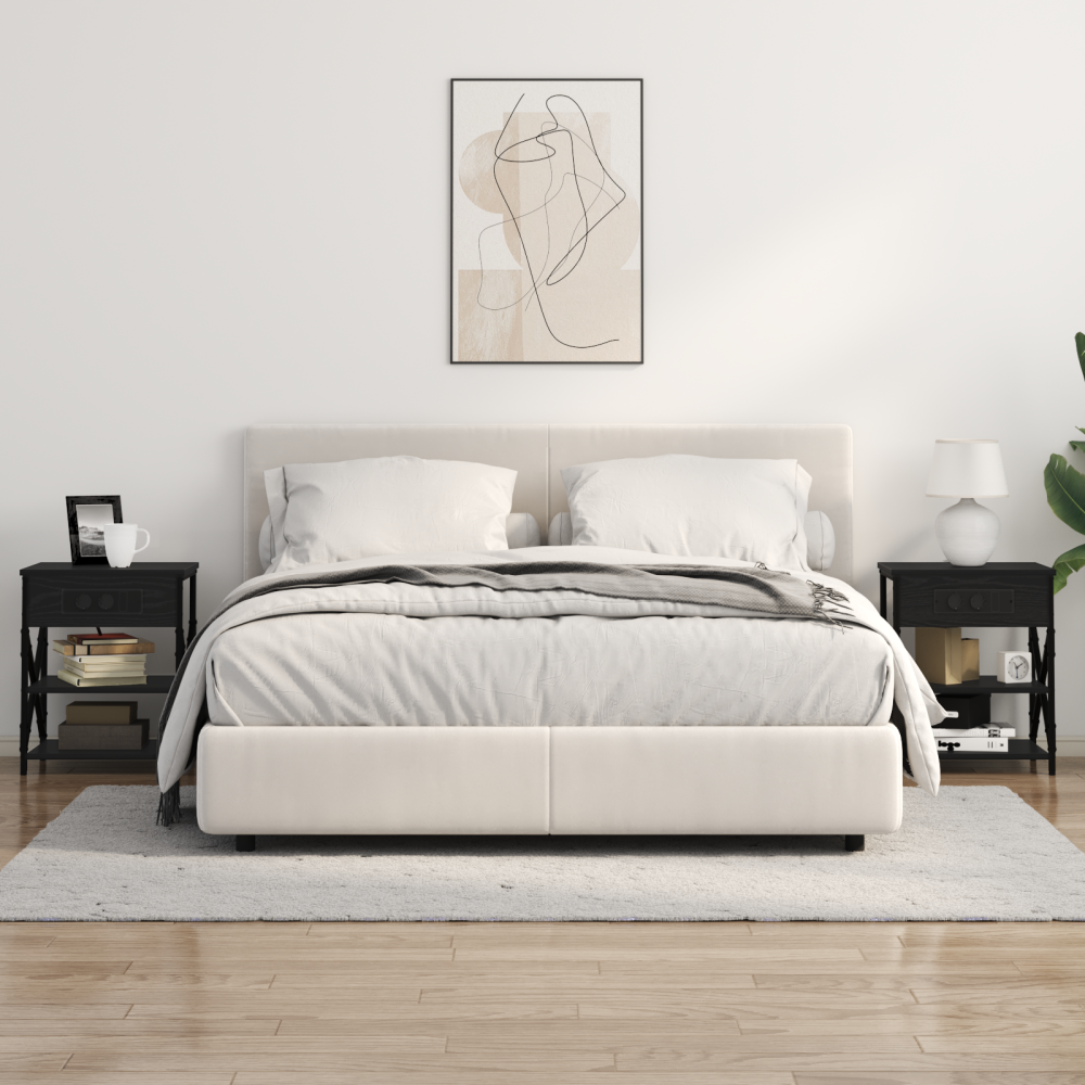 Produktbild för Nattduksbord med hylla Svart Ek 41 x 31 x 51 cm Konstruerat trä