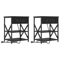 Produktbild för Nattduksbord 2 pcs Svart Ek 41 x 31 x 51 cm Konstruerat trä