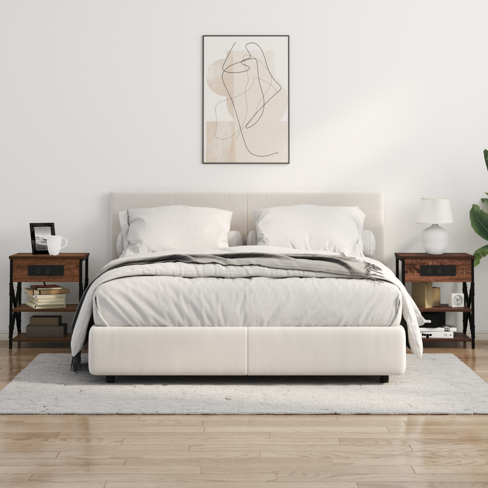 Produktbild för Nattduksbord med hylla Brun Ek 41 x 31 x 51 cm Konstruerat trä