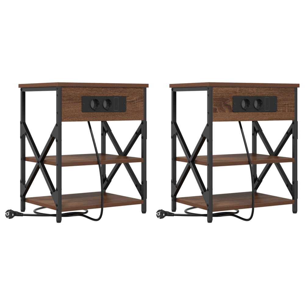 Produktbild för Nattduksbord 2 pcs Brun Ek 41 x 31 x 51 cm Konstruerat trä