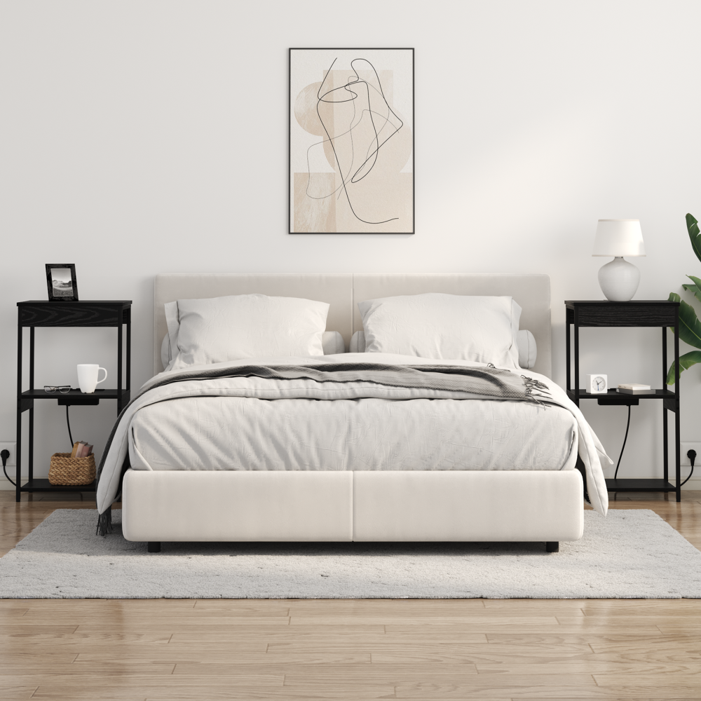 Produktbild för Nattduksbord med hylla Svart Ek 41 x 31 x 76 cm Konstruerat trä