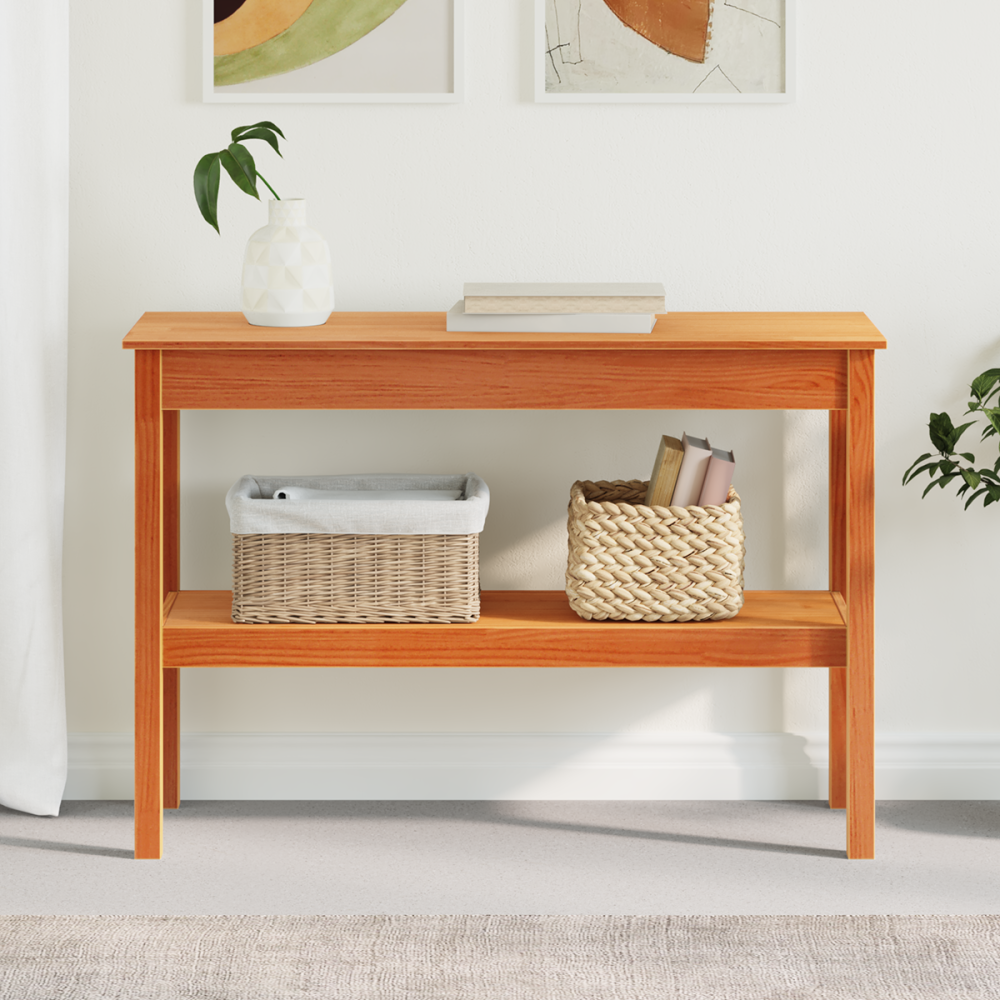 Produktbild för Konsolbord med hylla Vaxbrun 110 x 40 x 75 cm Massivt furu