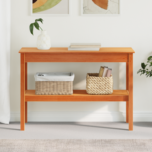 vidaXL Konsolbord med hylla Vaxbrun 110 x 40 x 75 cm Massivt furu