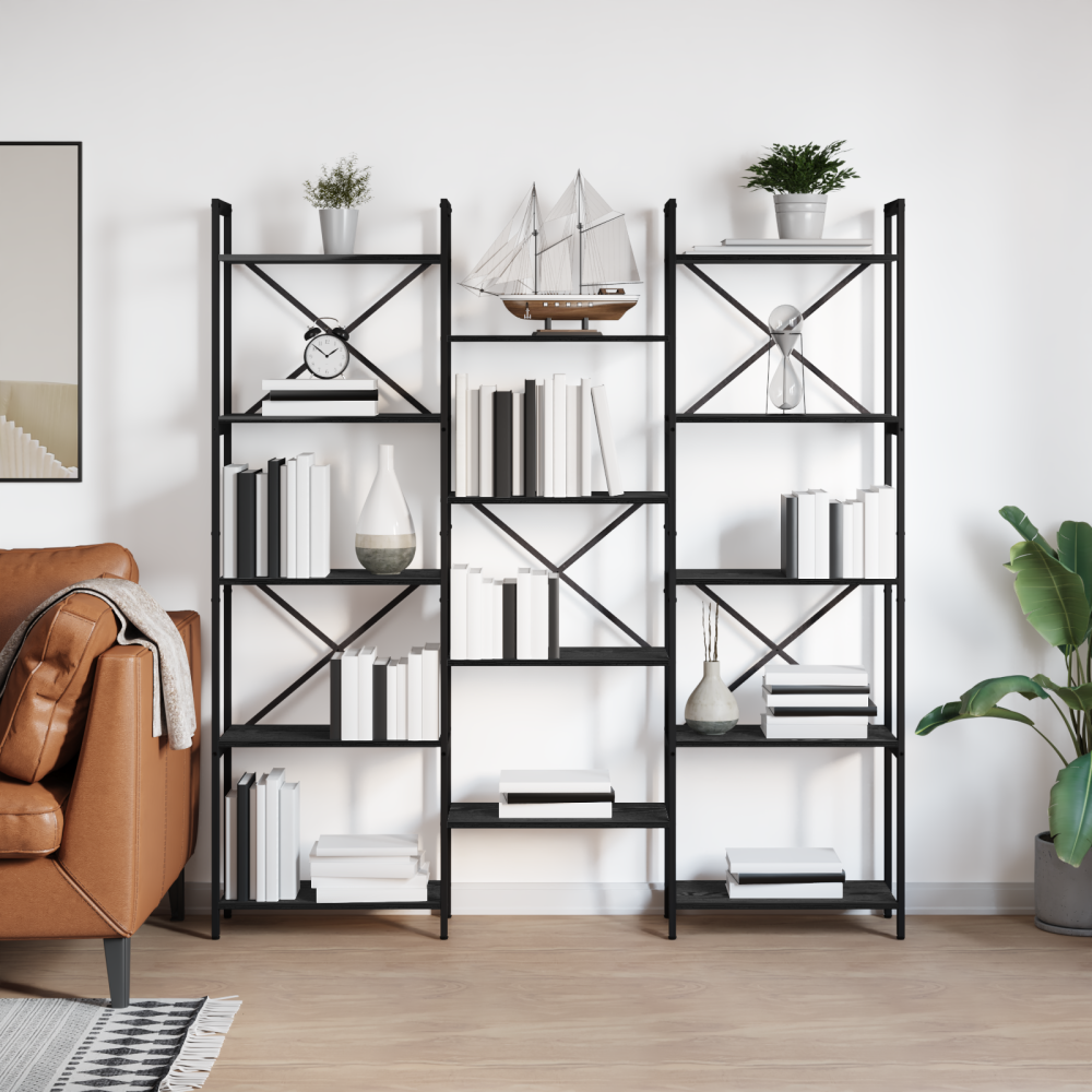 Produktbild för Hyllsystem Svart Ek 156 x 25 x 167 cm Konstruerat trä