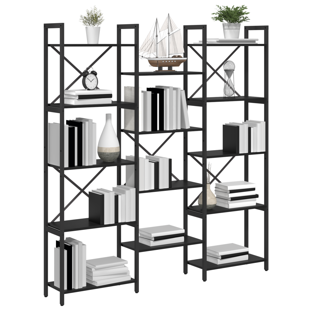 Produktbild för Hyllsystem Svart Ek 156 x 25 x 167 cm Konstruerat trä