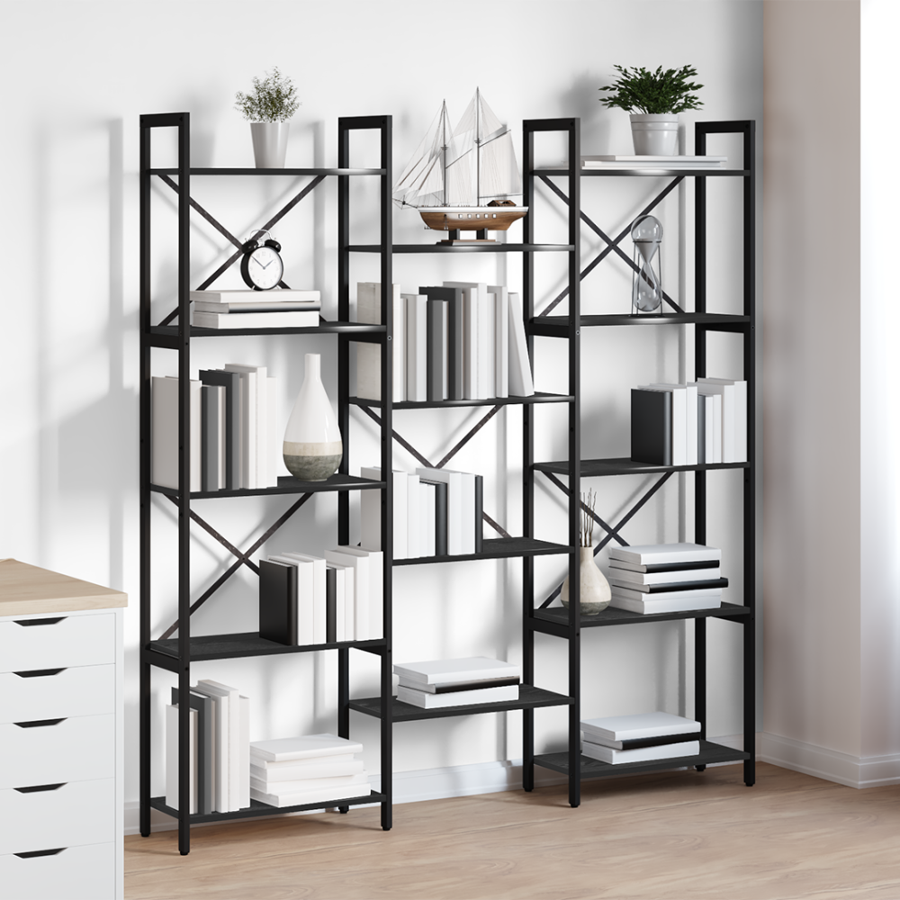 Produktbild för Hyllsystem Svart Ek 156 x 25 x 167 cm Konstruerat trä