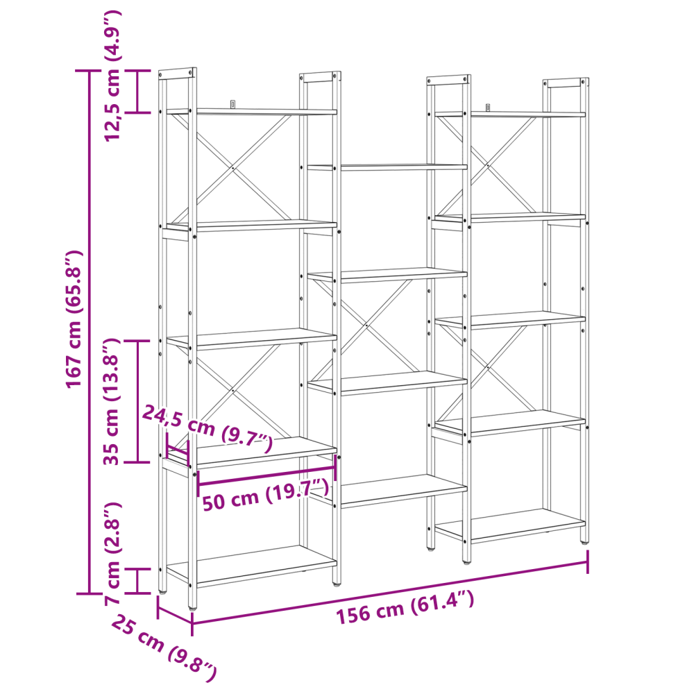 Produktbild för Hyllsystem Sonoma-ek 156 x 25 x 167 cm Konstruerat trä