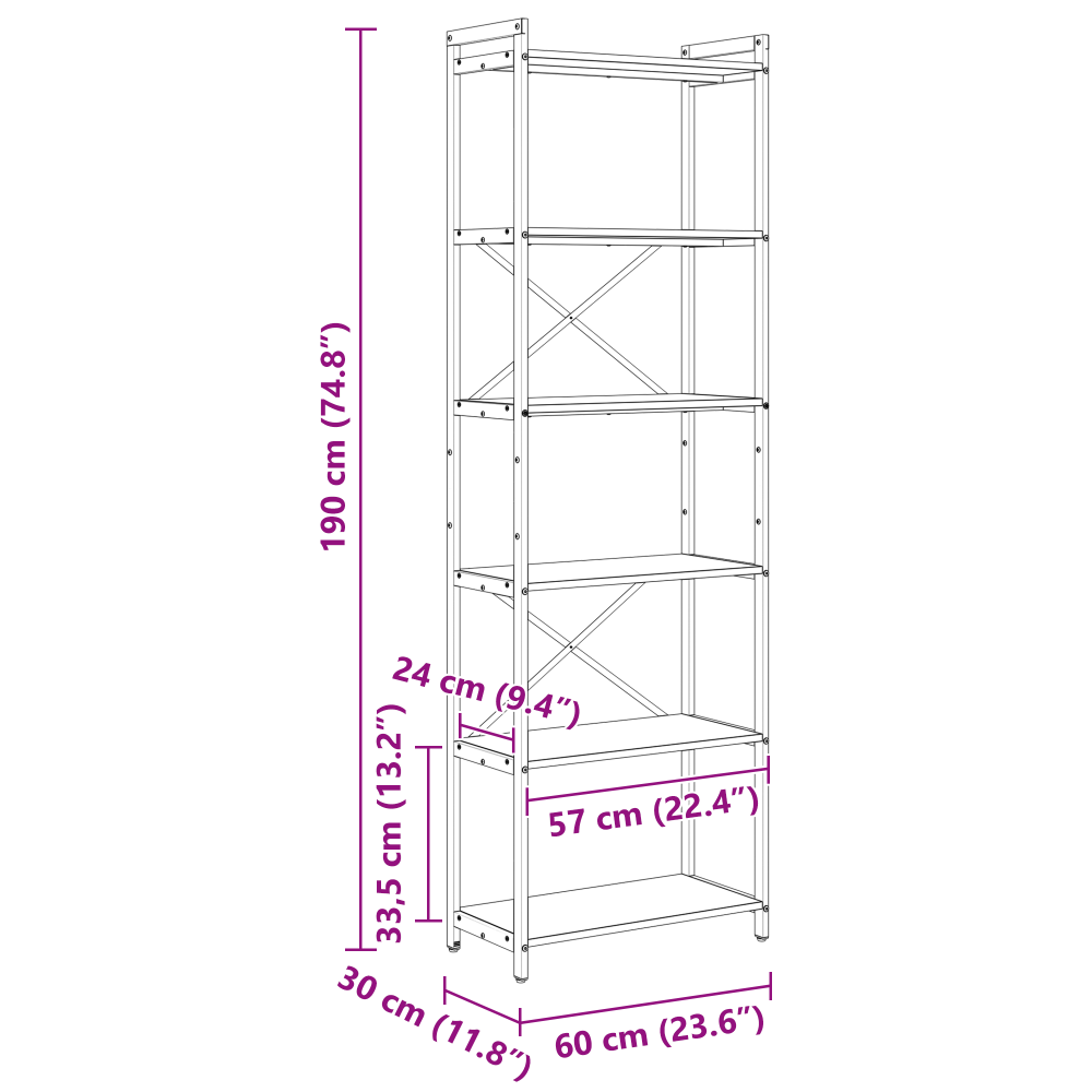 Produktbild för Hyllsystem Grå sonoma 60 x 30 x 189,5 cm Konstruerat trä