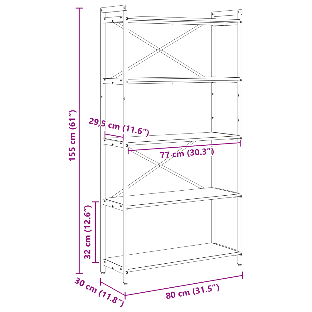 Produktbild för Hyllsystem Gammalt trä 80 x 30 x 155 cm Konstruerat trä