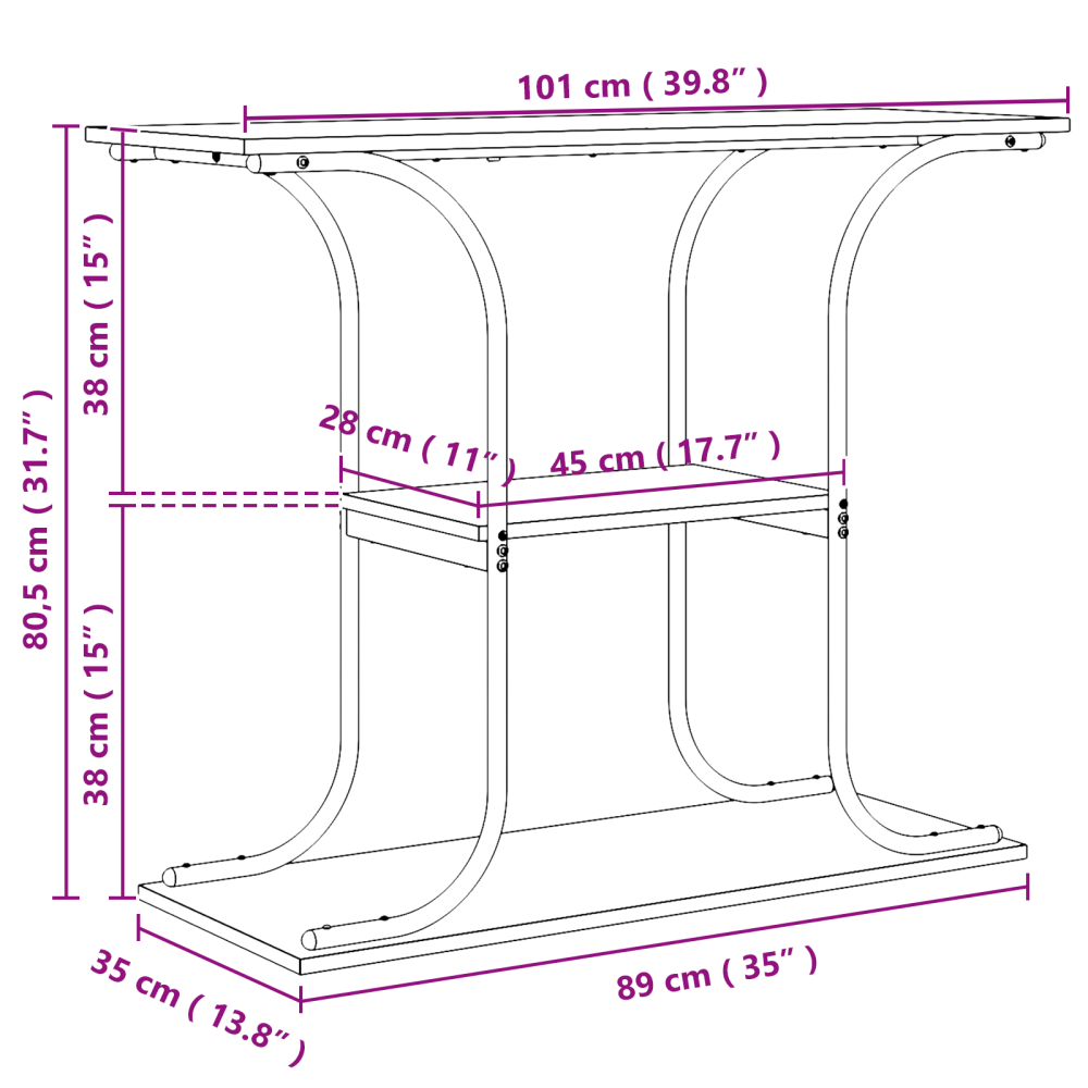 Produktbild för Konsolbord Artisan Ek 101 x 35 x 80,5 cm Konstruerat trä