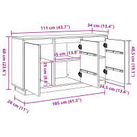 Produktbild för Sideboard Brun Ek 111 x 34 x 60 cm Massiv furu