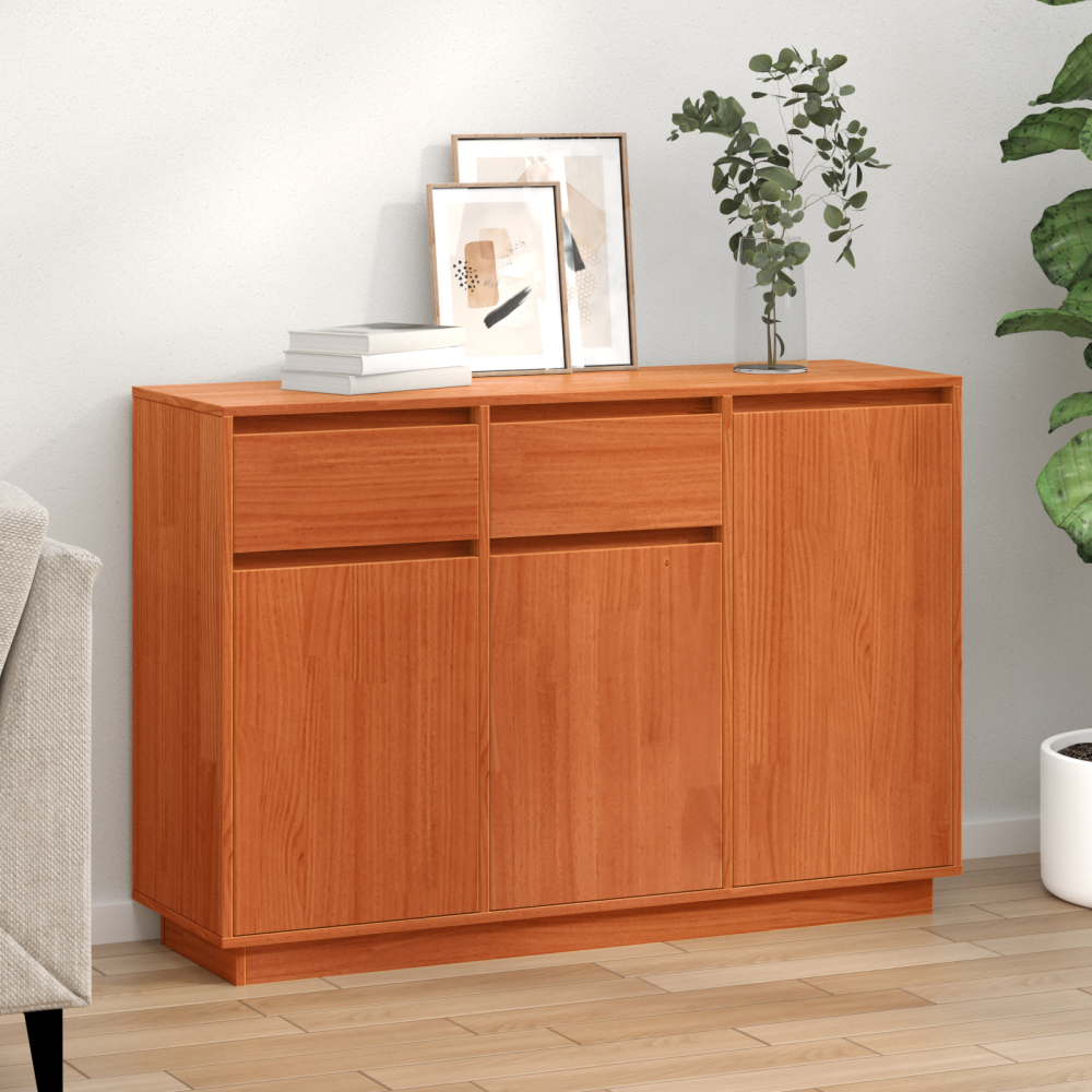 Produktbild för Sideboard med låda Vaxbrun 110 x 34 x 75 cm Massiv furu