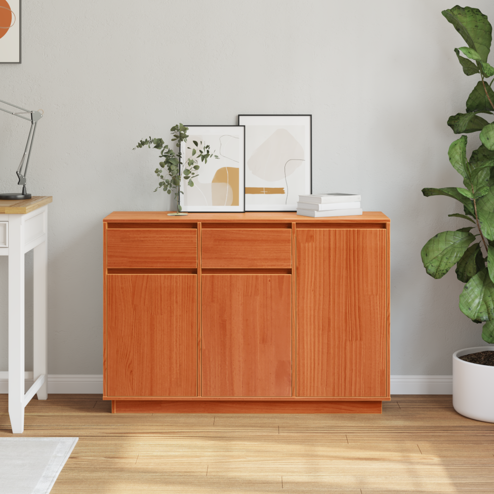 Produktbild för Sideboard med låda Vaxbrun 110 x 34 x 75 cm Massiv furu
